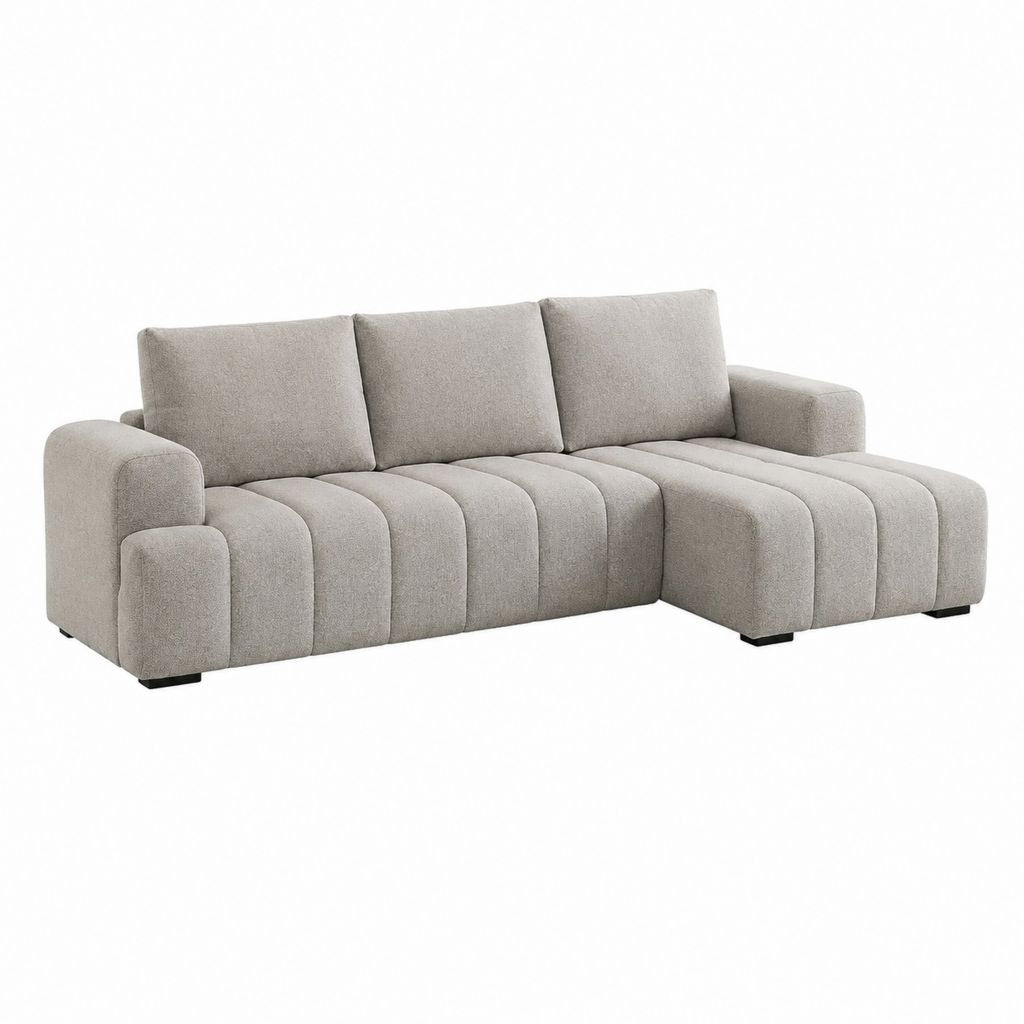 Ecksofa mit Recamiere rechts Greige Polyester L-Form 260 x 160 x 85 cm