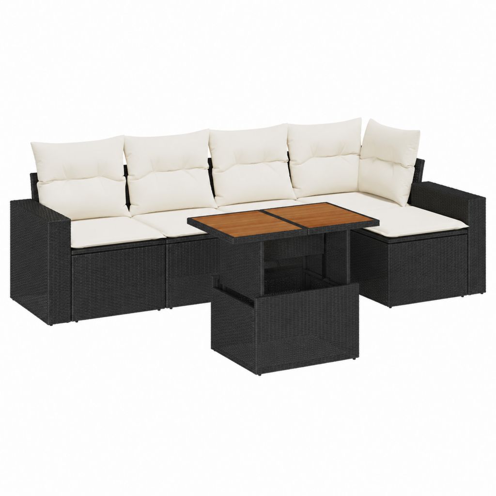 Gartenlounge Set aus schwarzem PE-Polyrattan mit cremefarbenen Polyesterkissen und Tisch 250 x 200 x 65 cm