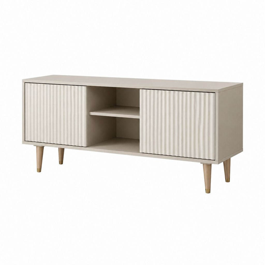 TV-Lowboard Beige MDF Rechteckig mit Schiebetüren 140 x 40 x 60 cm