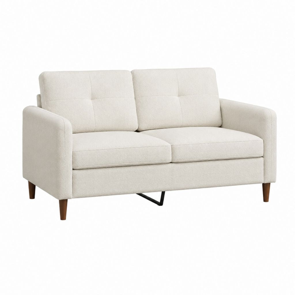 2-Sitzer Sofa Creme 100% Polyester mit Holzfüßen 146 x 84 x 86 cm