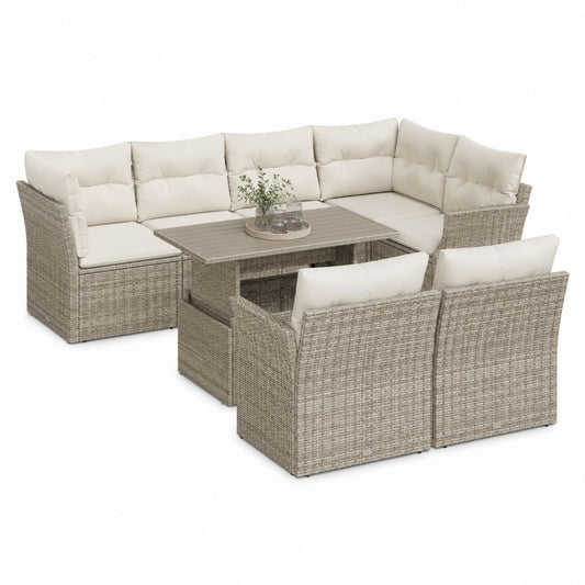 Gartenlounge Set 5-teilig Grau Beige Polyrattan mit Ecksofa Sesseln und Tisch 240 x 180 cm