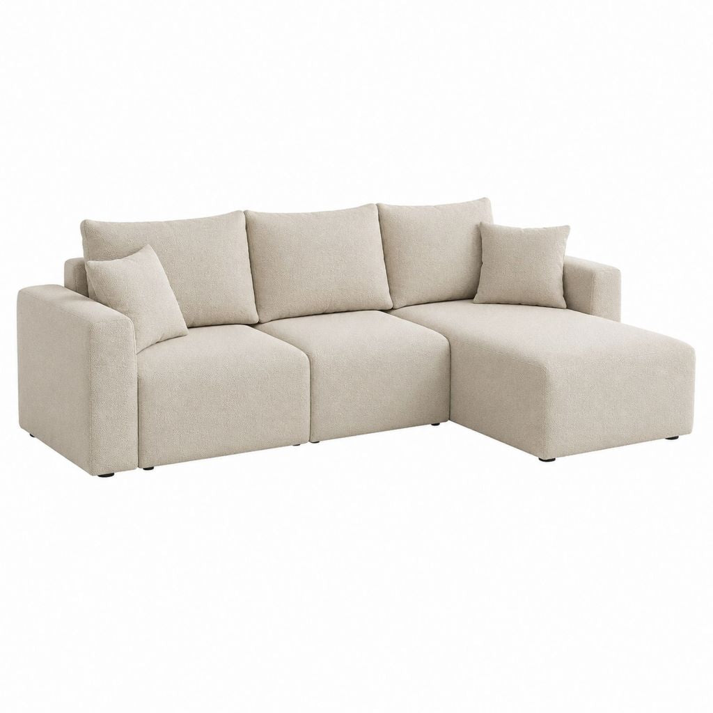 Ecksofa mit Recamiere Beige Polyester L-Form Rechts 250 x 165 x 82 cm