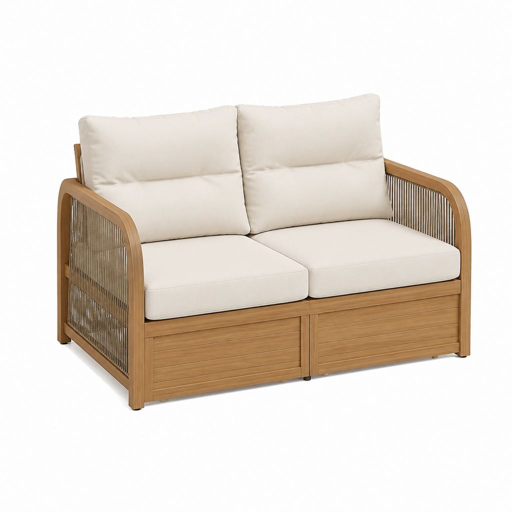 2-Sitzer Gartensofa Beige aus Akazien-Massivholz mit Polyesterkissen 140 x 75 x 75 cm