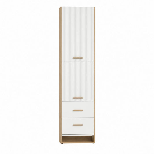 Küchenhochschrank Weiß Eiche-Dekor MDF Rechteckig mit 2 Türen und 2 Schubladen 40 x 35 x 180 cm