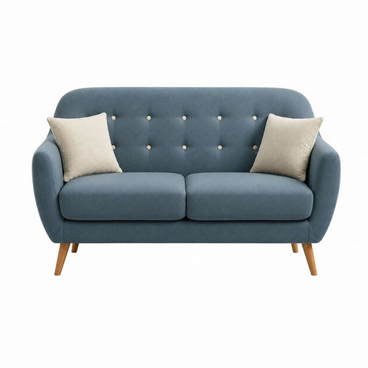 2-Sitzer Sofa Blau aus Polyester mit Knopfheftung gerade Form 150 x 82 x 86 cm
