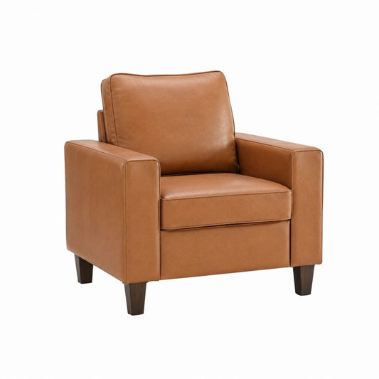 Sessel Cognac aus PU-Kunstleder mit Massivholzfüßen rechteckig 90 cm breit 86 cm tief 88 cm hoch