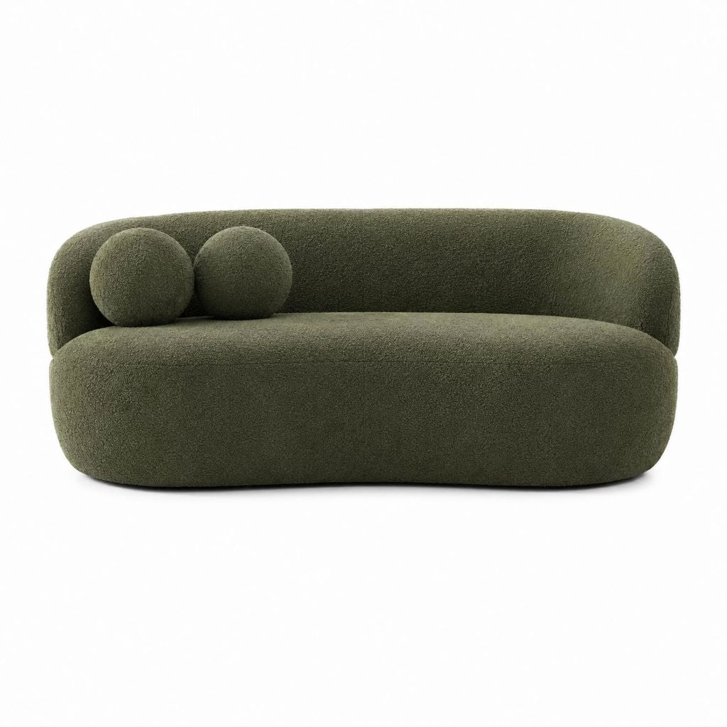 2-Sitzer Sofa Olivgrün Polyester-Bouclé abgerundet 170 x 90 x 75 cm