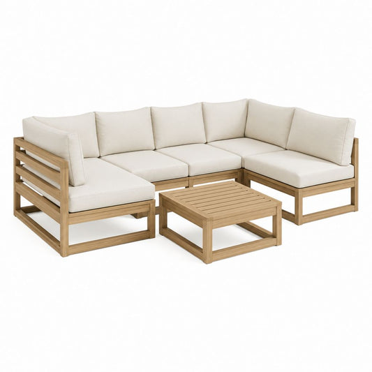 Gartenlounge-Set Ecksofa mit Couchtisch Natur Akazien-Massivholz Creme 280 x 140 x 60 cm