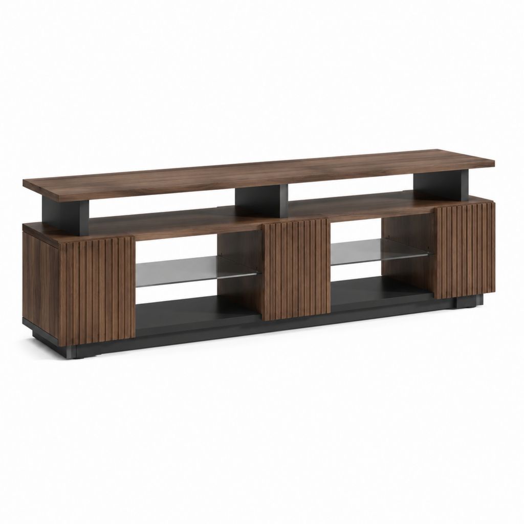 TV-Lowboard mit Aufsatzregal Nussbraun Schwarz aus Spanplatte und ESG-Glas rechteckig 180 x 40 x 70 cm