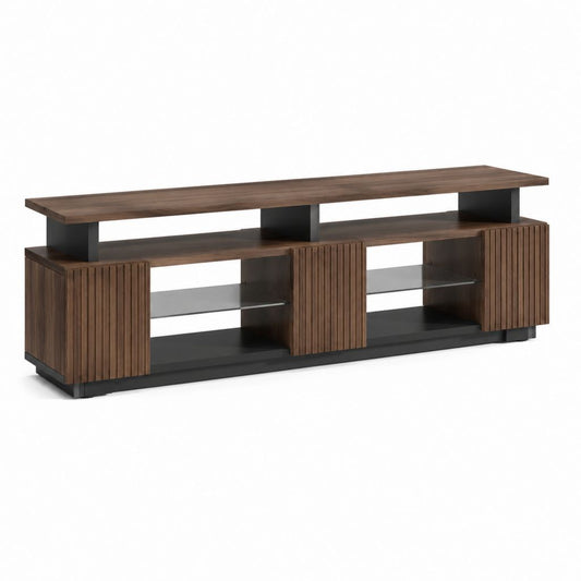 TV-Lowboard mit Aufsatzregal Nussbraun Schwarz aus Spanplatte und ESG-Glas rechteckig 180 x 40 x 70 cm